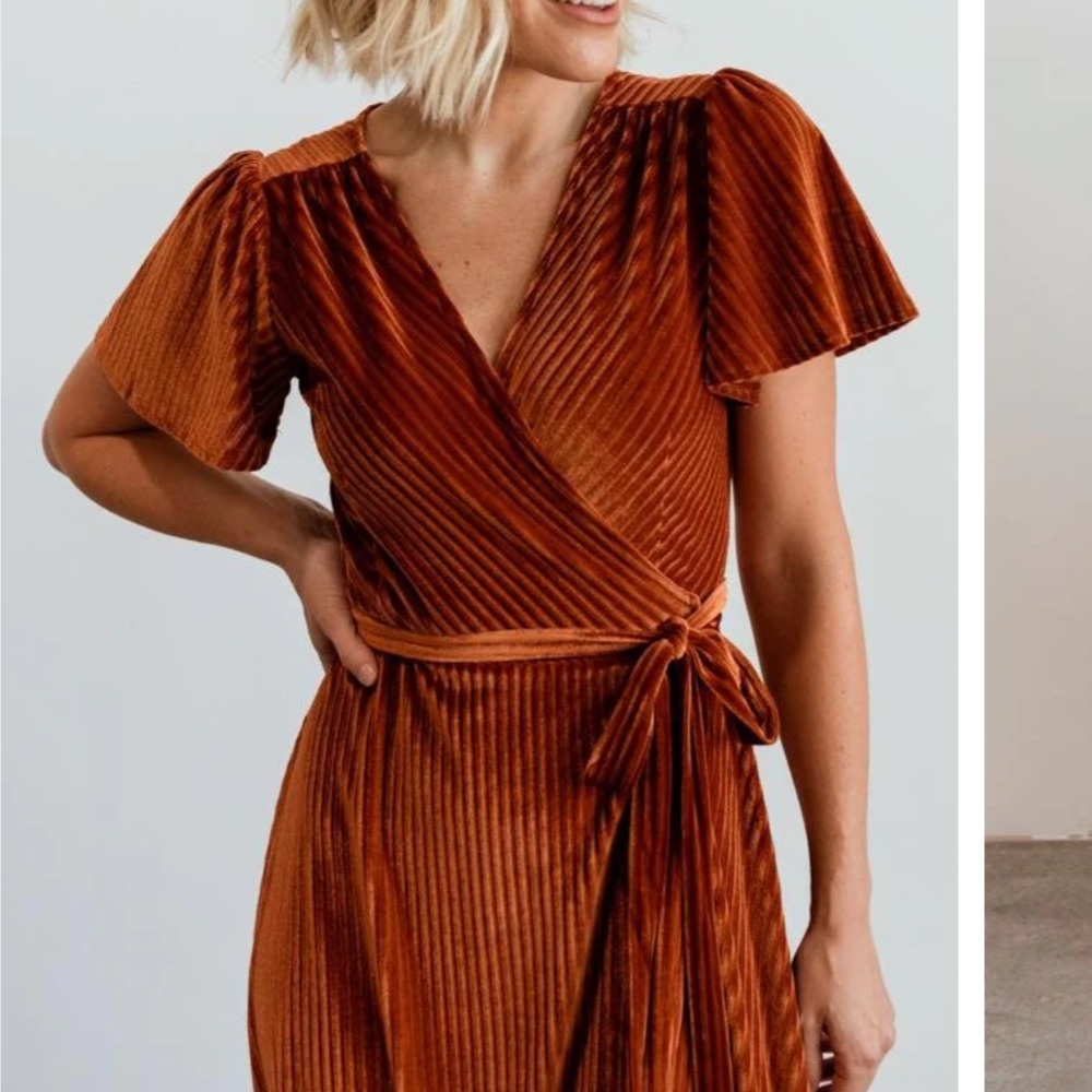 Baltic Born, Andi Copper Ribbed Velvet Wrap Dress - Small
